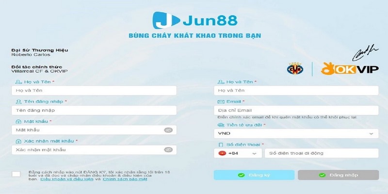 Thao tác tạo lập tài khoản tại JUN88 dễ dàng